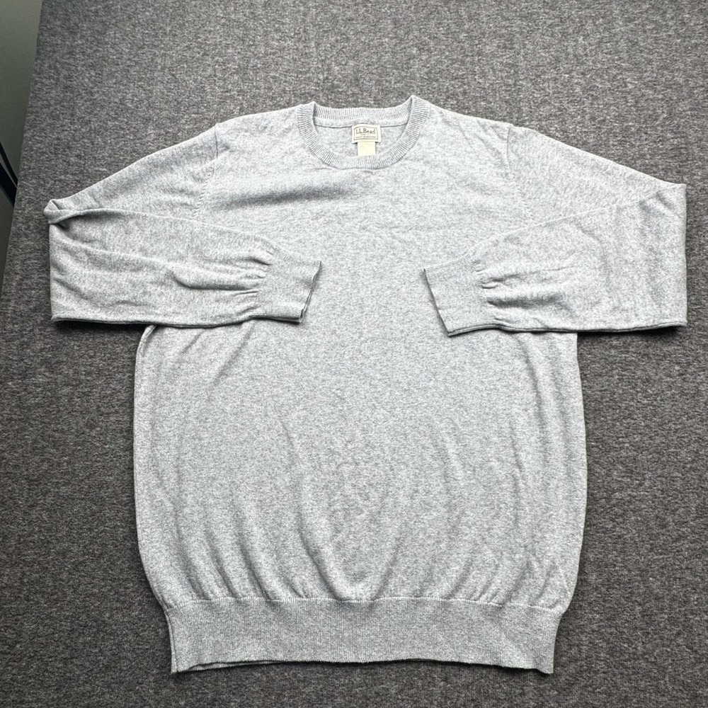 LL Bean Crewneck Sweater‎ Mens Large Regular Cotton Cashmere Gray 274601